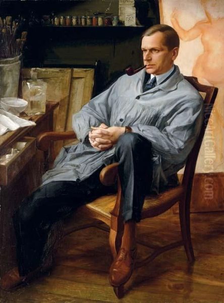 Portrait Of Vasilii Shukhaev In His Studio Oil Painting by Alexander Evgenievich Yakovlev