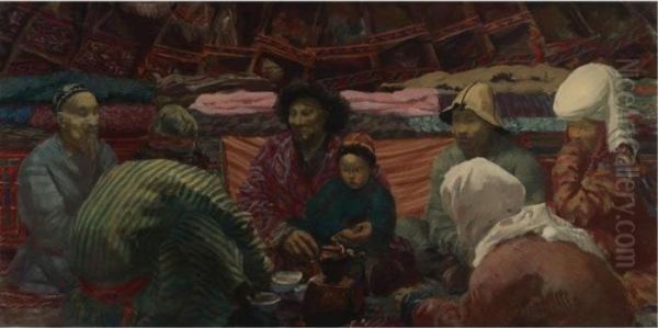 Under A Kirghiz Tent Oil Painting by Alexander Evgenievich Yakovlev