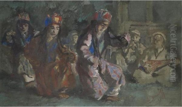 Dancers Of The Mir Of Hunza Oil Painting by Alexander Evgenievich Yakovlev