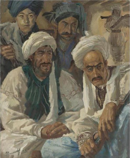 Group Of Afghans Oil Painting by Alexander Evgenievich Yakovlev