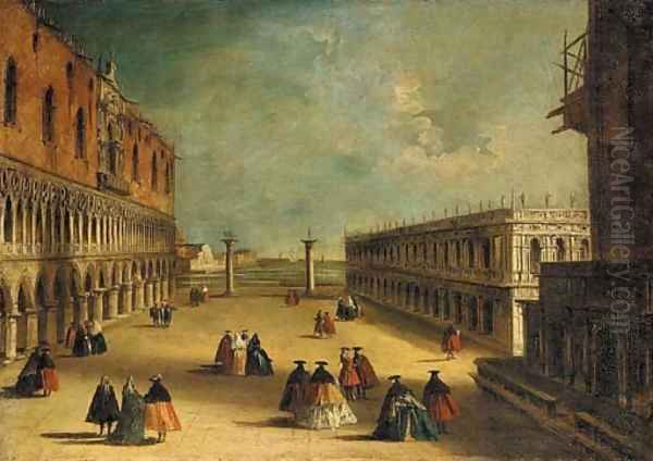 View of the Piazzetta, Venice, looking South, with masked figures Oil Painting by Michele Marieschi