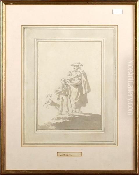 Mother And Child With Boy And Dog Oil Painting by Julius Caesar Ibbetson