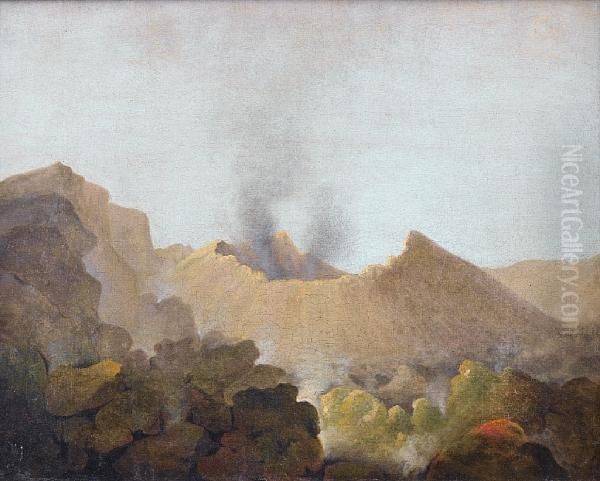 The Crater On The Summit Of Mount Vesuvius Oil Painting by Julius Caesar Ibbetson