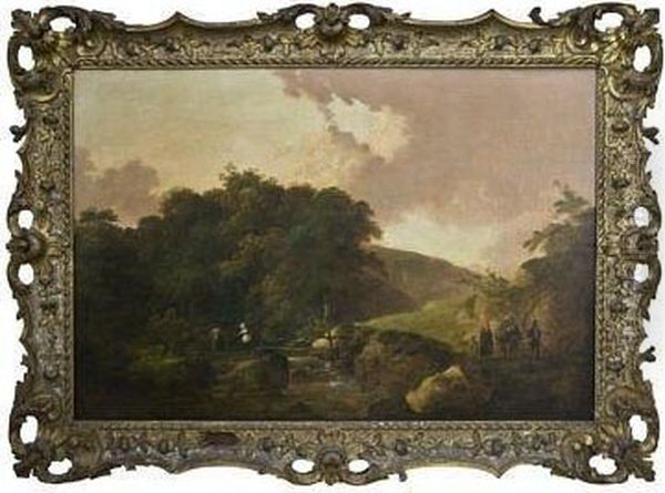 Figures In A Rural Landscape Oil Painting by Julius Caesar Ibbetson