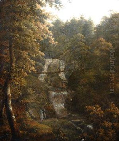 Ingelton Falls, Yorks Oil Painting by Julius Caesar Ibbetson