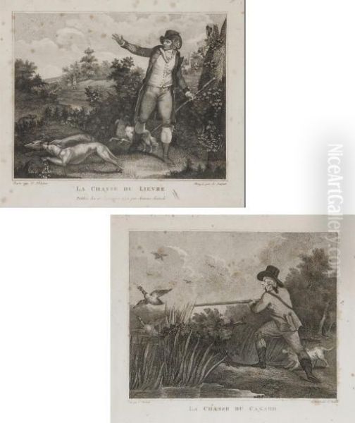 La Chasse Du Lievre Et La Chasse Du Canard Par Antoine Suntach Oil Painting by Julius Caesar Ibbetson