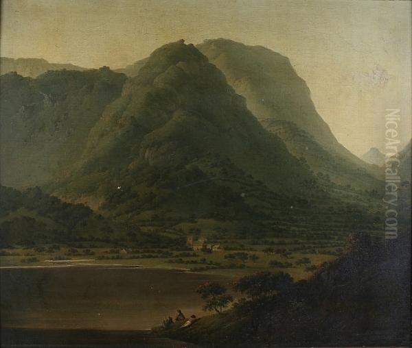 Lake District Landscape, Possibly Borrowdale Oil Painting by Julius Caesar Ibbetson