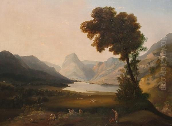 An Extensive Mountain Landscape. Oil Painting by Julius Caesar Ibbetson