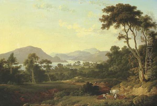 Lake Ullswater From Gowbarrow Park Oil Painting by Julius Caesar Ibbetson