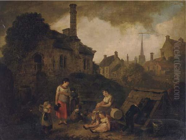 The Old Mill Oil Painting by Julius Caesar Ibbetson