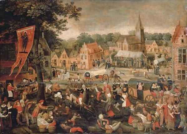 A town kermesse Oil Painting by Gillis Mostaert