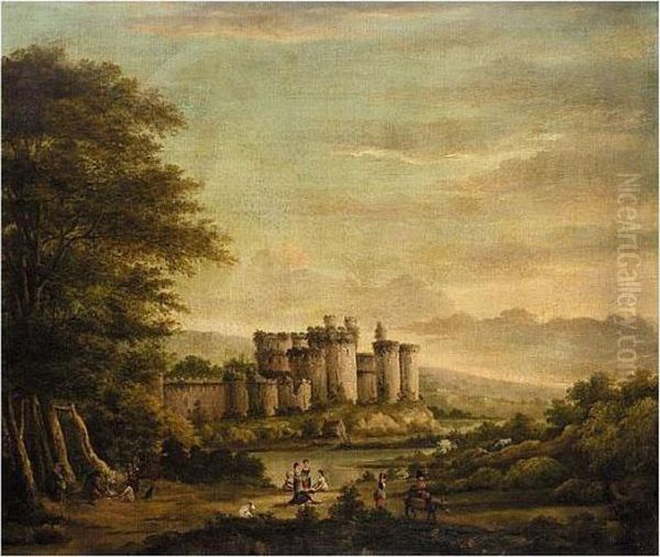 View Of Conway Castle Oil Painting by Julius Caesar Ibbetson