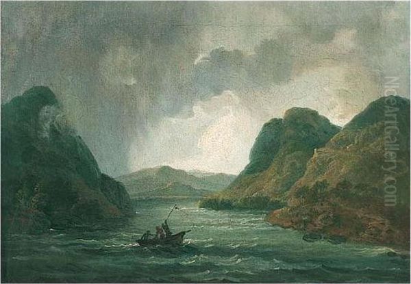 A View Of A Lake With A Storm Approaching Oil Painting by Julius Caesar Ibbetson