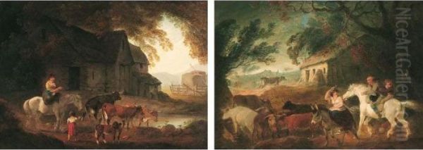 Morning; And Evening Oil Painting by Julius Caesar Ibbetson