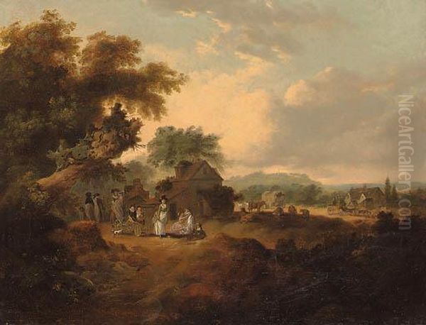 View Of Harrow From Kilburn Oil Painting by Julius Caesar Ibbetson