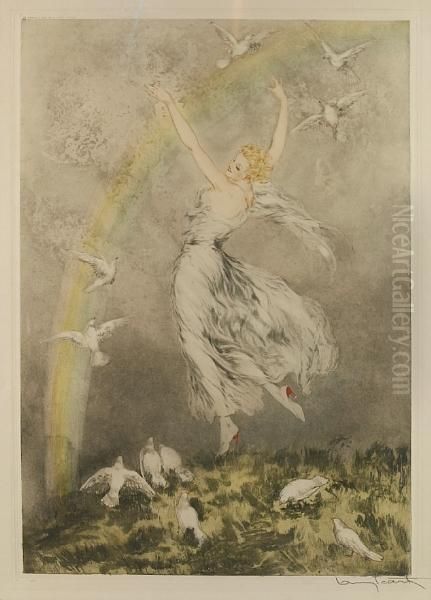 Rainbow Oil Painting by Louis Icart