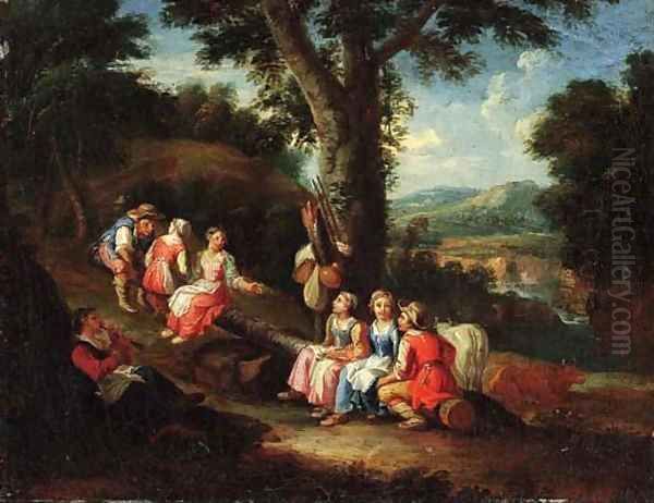 Children playing a game of see-saw Oil Painting by Paolo Monaldi