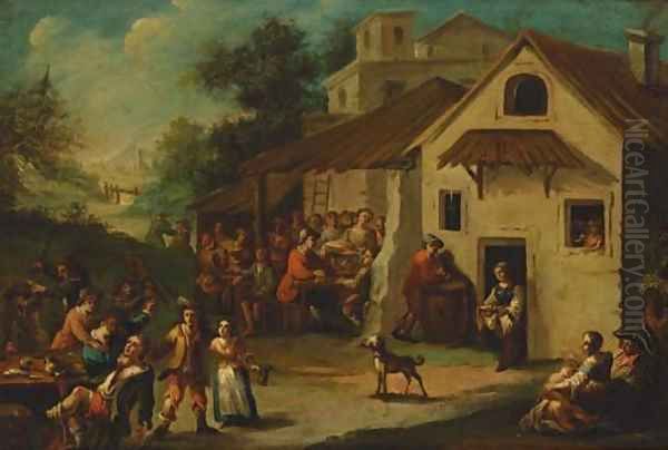 Peasants outside a tavern Oil Painting by Paolo Monaldi