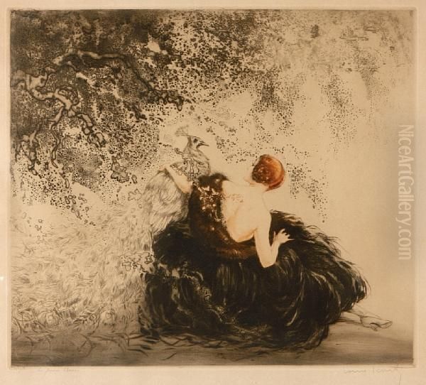 Le Paon Blanc (friends) Oil Painting by Louis Icart