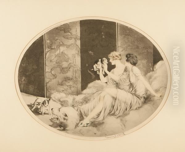 Puppies Oil Painting by Louis Icart