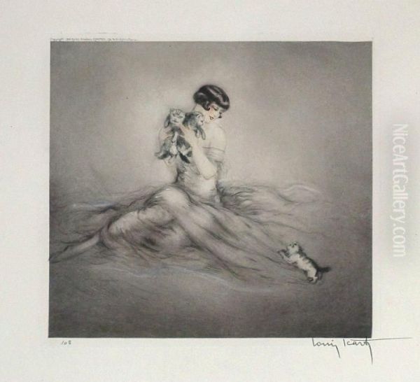 Femme Auxchats Oil Painting by Louis Icart