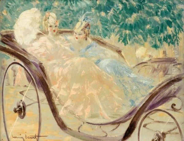 Two Elegant Ladies In A Carriage Oil Painting by Louis Icart