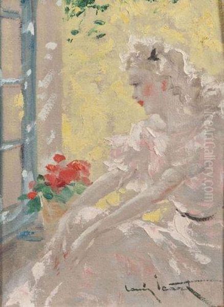 Jeune Femme Au Bouquet Oil Painting by Louis Icart