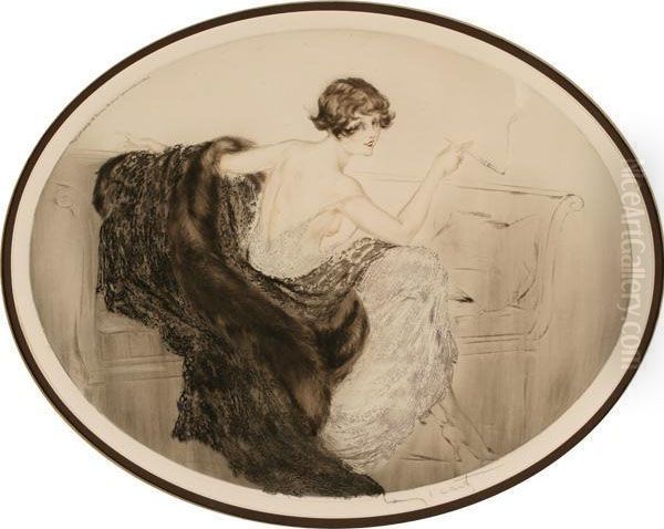 Lounging Oil Painting by Louis Icart