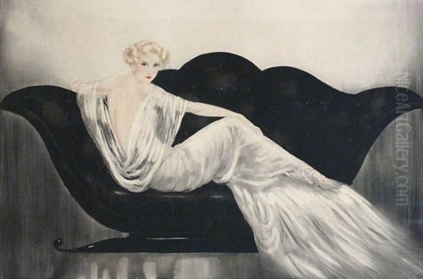 Le Sofa Noir Oil Painting by Louis Icart