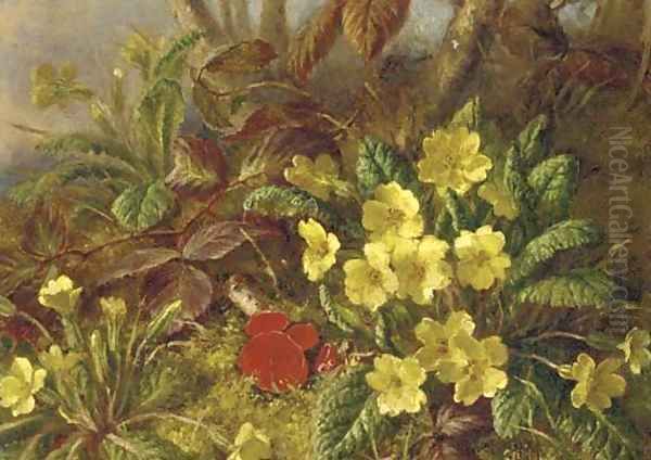 Primroses and brambles Oil Painting by Henry A. Major