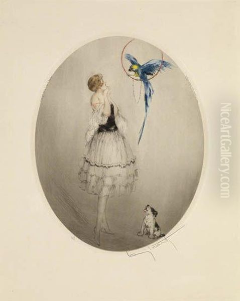 Blue Parrot Oil Painting by Louis Icart