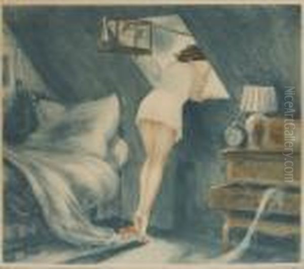 Jeune Femme Au Vasistas Oil Painting by Louis Icart