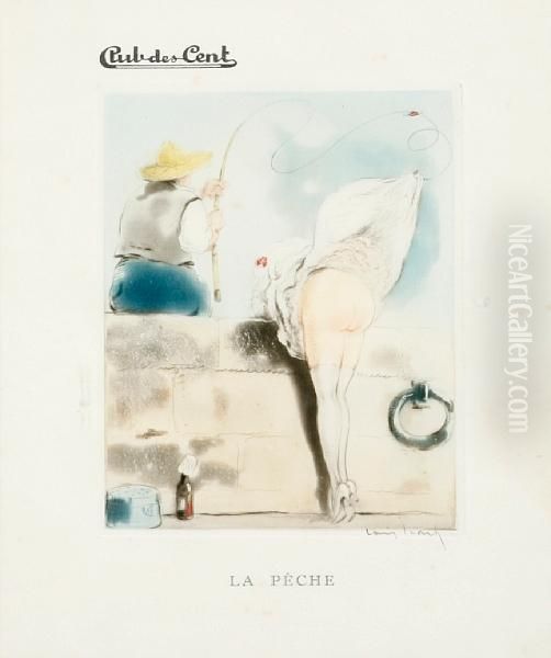 La Peche, From Club Des Cent Menu Oil Painting by Louis Icart