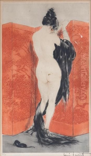 Lacquered Screen Oil Painting by Louis Icart