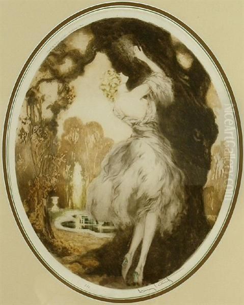 Figure By A Tree Oil Painting by Louis Icart