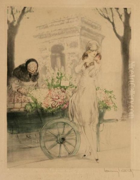 Flower Seller, Marchande De Fleurs Oil Painting by Louis Icart