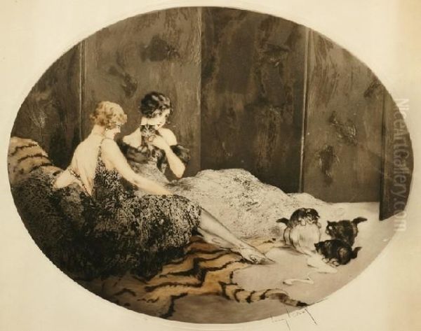 Les Chatons(spilled Milk) Oil Painting by Louis Icart