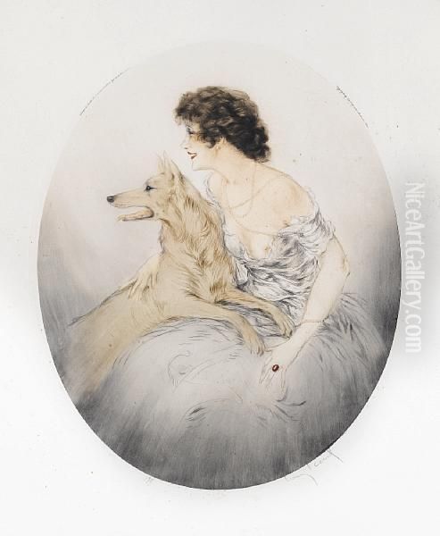 Lady With A Dog Oil Painting by Louis Icart