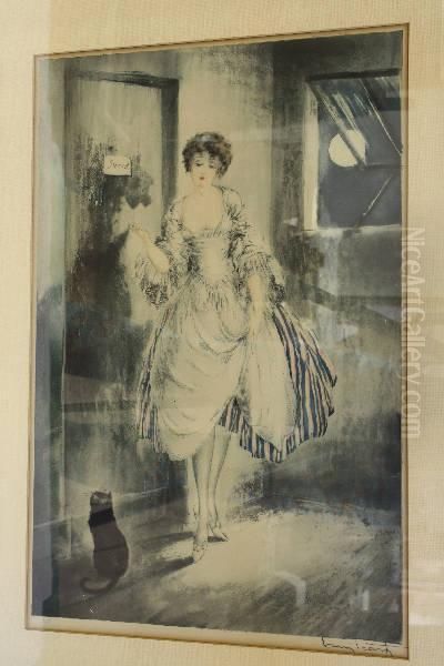 Elegante Visite Voor Pierrot Oil Painting by Louis Icart