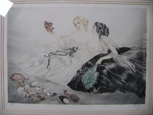 Two Elegant Ladies Oil Painting by Louis Icart