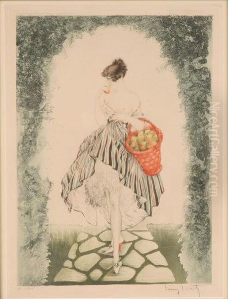 Basket Of Apples Oil Painting by Louis Icart