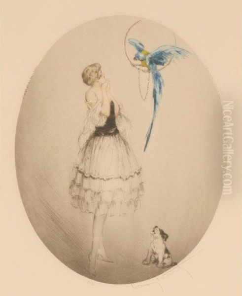 Blue Parrot Oil Painting by Louis Icart