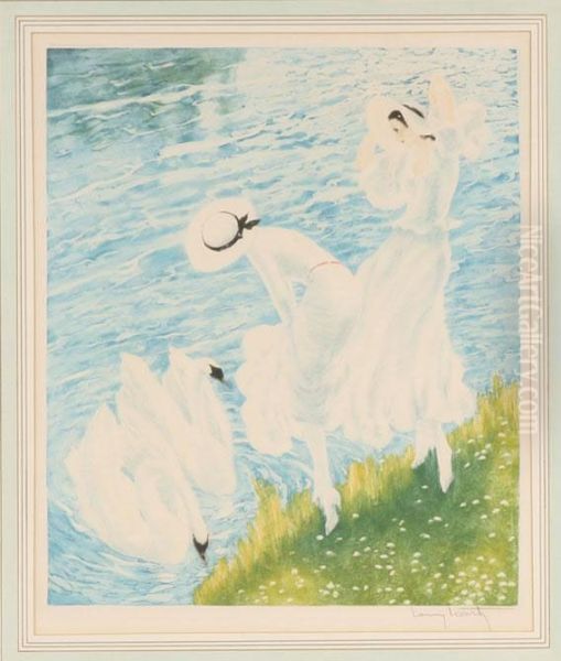 Swans Oil Painting by Louis Icart