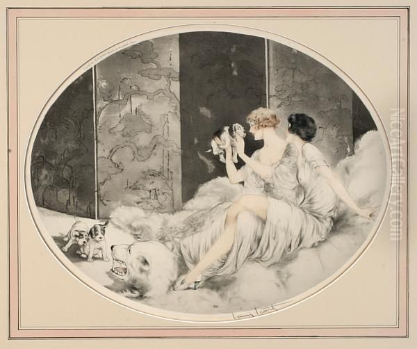 Puppies Oil Painting by Louis Icart