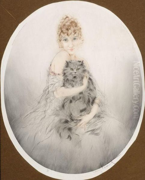 Femme Et Chat Oil Painting by Louis Icart