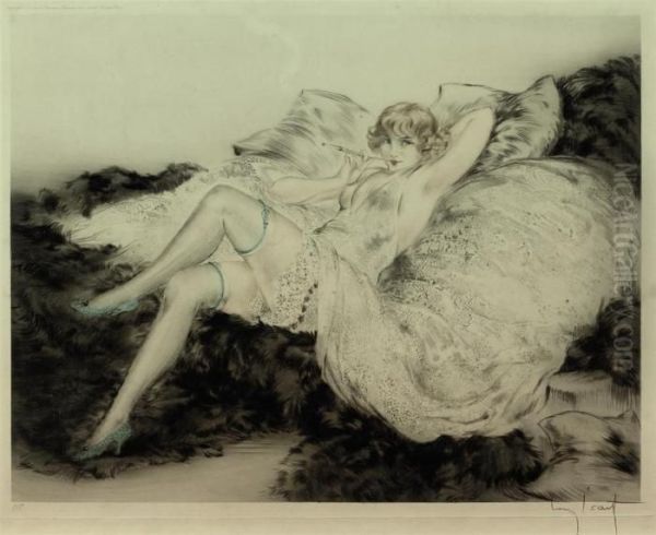 'sur Le Divan' Or 'white Underwear' Oil Painting by Louis Icart