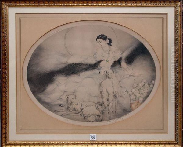 Elegant Lady With Dogs Oil Painting by Louis Icart