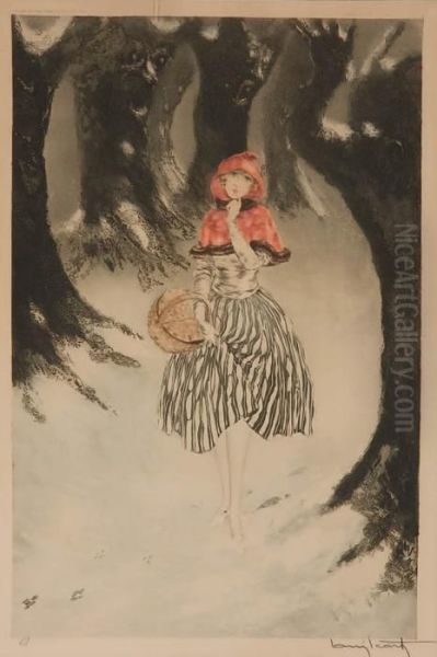 Red Riding Hood (le Chaperon Rouge) Oil Painting by Louis Icart