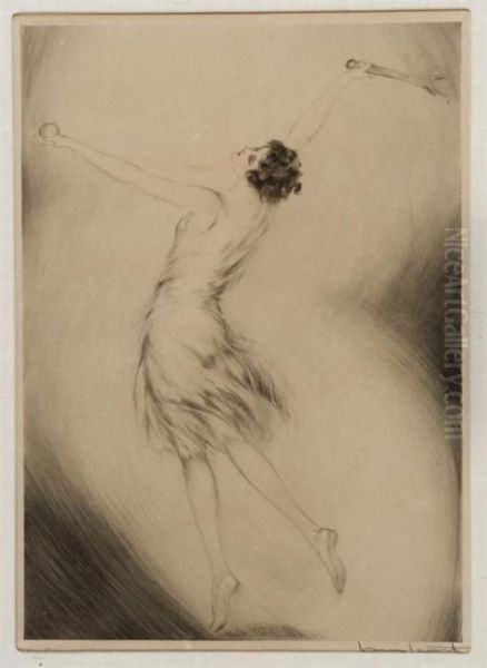 Tennis Oil Painting by Louis Icart