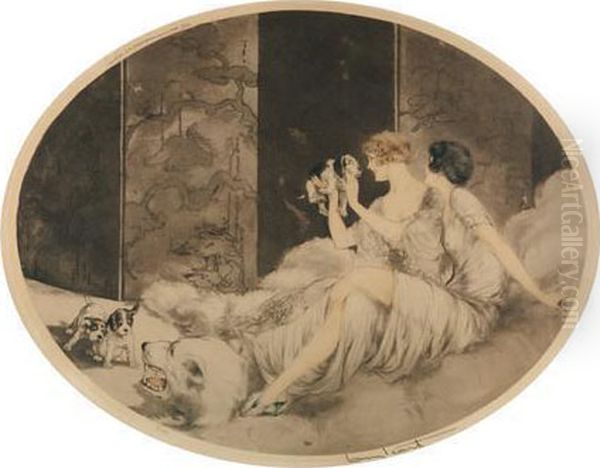 Puppies Oil Painting by Louis Icart